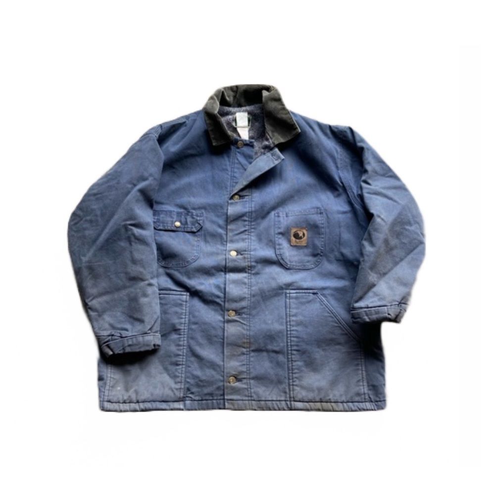 VINTAGE BERNE APPAREL FLANNEL LINED BUTTON UP NAVY FADE CANVAS JACKET XL REGULAR